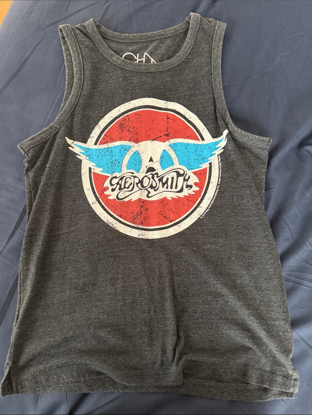 Chaser Women’s Gray Tank Top with Red & Blue Aerosmith Graphic